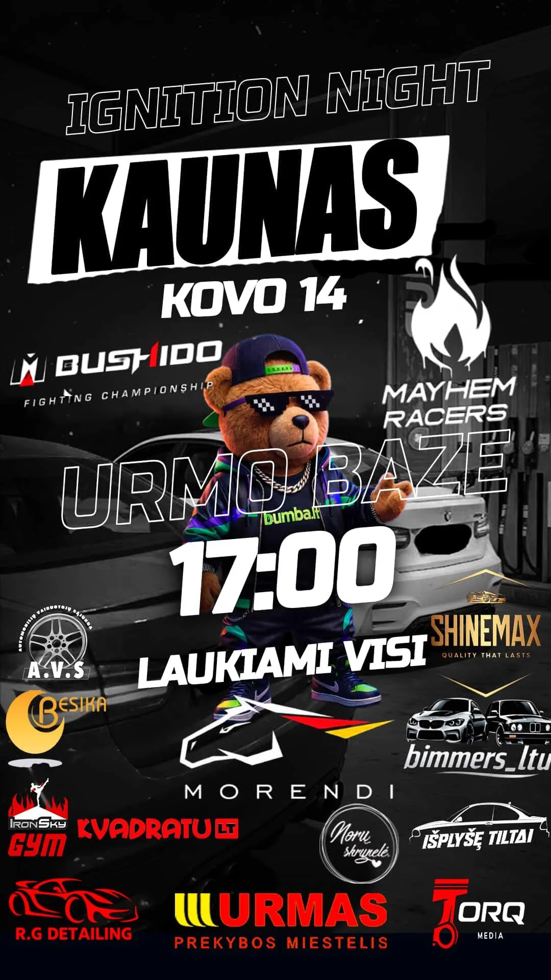 Ignition Night Kaunas Urmo bazė automobilių renginio plakatas – Bumba fejerverkai Google 5/5★