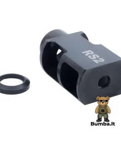 Dviejų kamerų plieninis atmušimo kompensatorius RS2 Muzzle Brake skirtas AR15 karabinams su fiksavimo poveržle – bumba.lt Kaune ir internetu