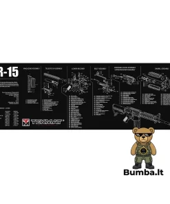 Profesionalus ginklų priežiūros ir valymo kilimėlis TekMat AR-15 Black su išsamia karabino mechanizmų ir dalių schema – bumba.lt Kaune ir internetu