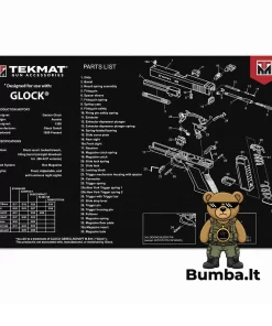 Profesionalus pistoletų priežiūros ir valymo kilimėlis TekMat su detalia Glock dalių schema ir ginklo sandaros brėžiniu – bumba.lt Kaune ir internetu