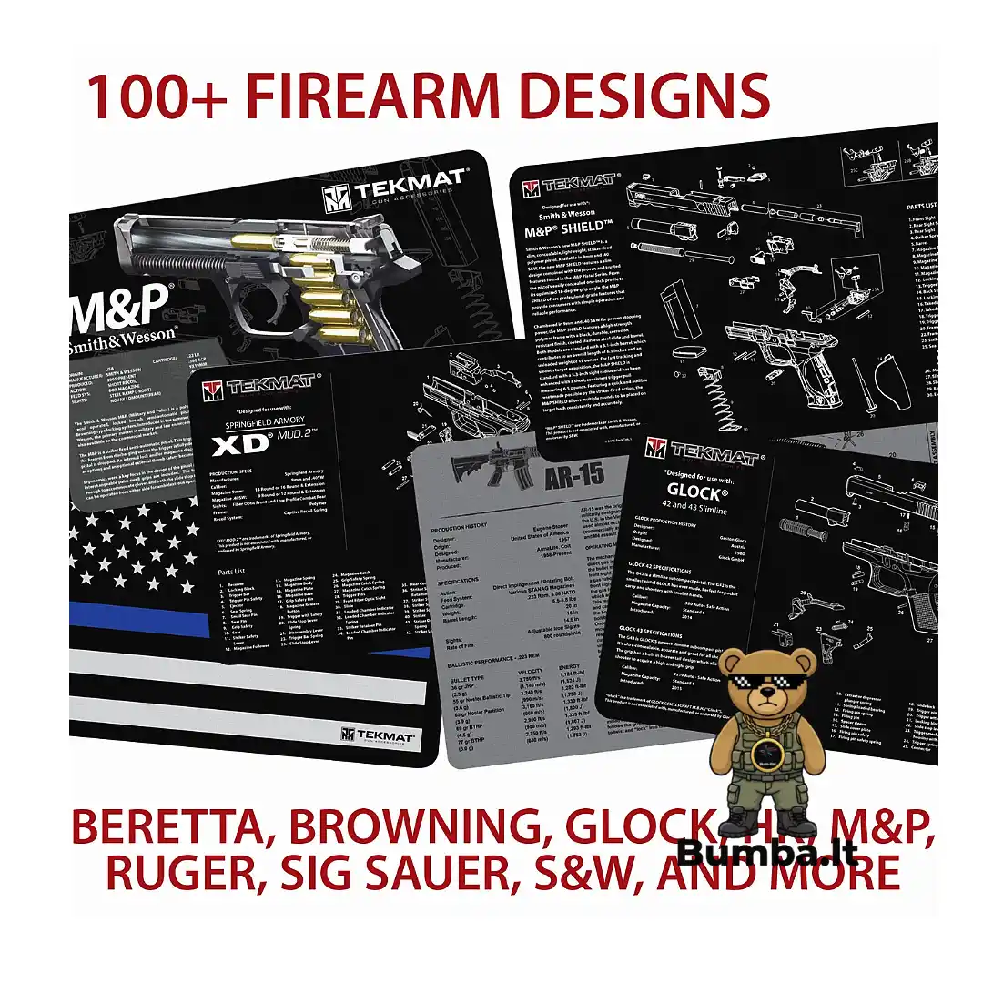 Platus TekMat ginklų valymo kilimėlių asortimentas su schemomis Glock, AR-15, Beretta bei Sig Sauer ginklams – bumba.lt Kaune ir internetu