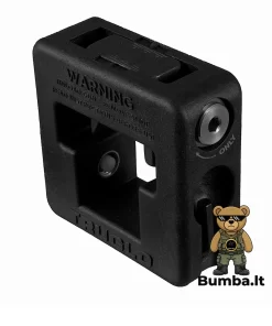 Vertikaliai pastatytas Truglo Sight-Setter Tool įrankis, demonstruojantis Glock spynos įstatymo angą ir šoninį reguliavimo sraigtą – bumba.lt Kaune ir internetu
